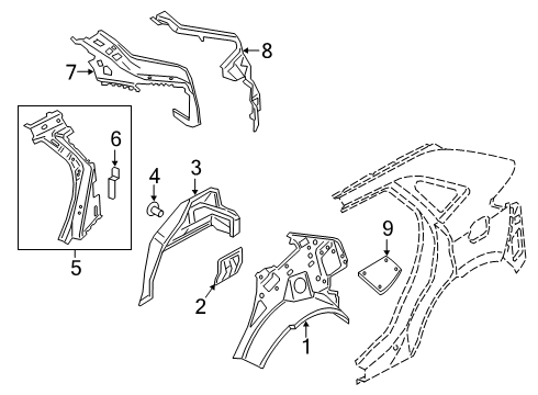 2020 Lincoln Nautilus Body Side Inner Panel Assembly Diagram for KA1Z-5827864-B