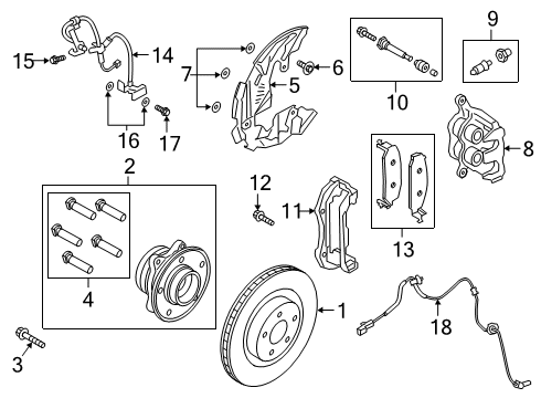 2022 Ford Explorer Brake Caliper Assembly Less Pad Diagram for L1MZ-2B120-M