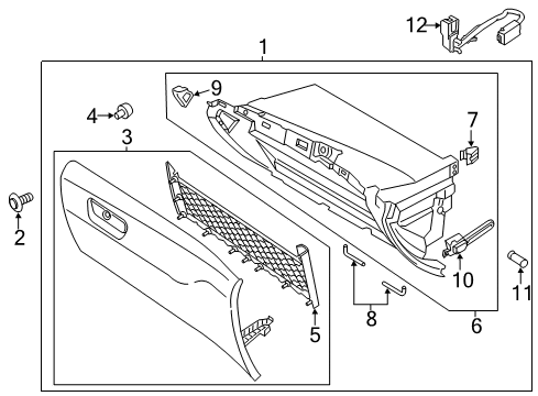 2020 Ford Fusion Glove Compartment Door Assembly Diagram for GS7Z-5406024-AA