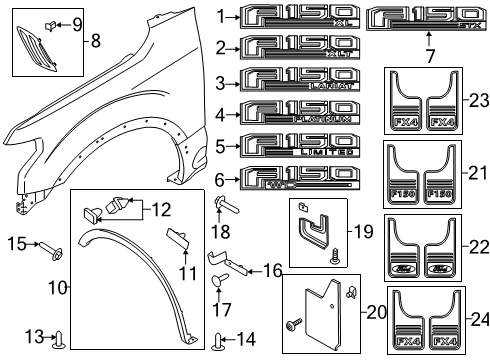 2020 Ford F-150 Mudflap Kit Diagram for CL3Z-16A550-U