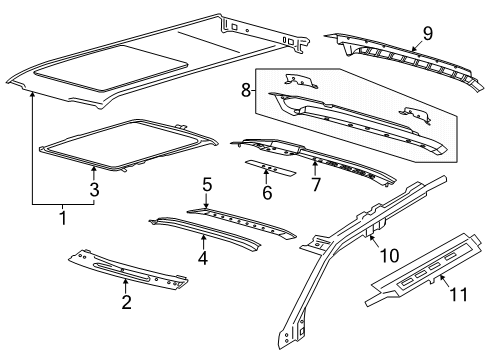 2025 Lincoln Navigator Roof Panel Assembly Diagram for SL1Z-4050202-A