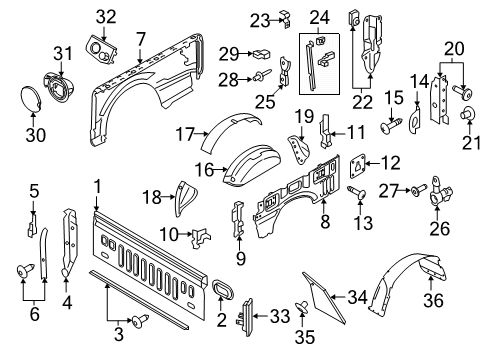 2020 Ford F-250 Super Duty Body Side Inner Panel Assembly Diagram for LC3Z-9827865-B