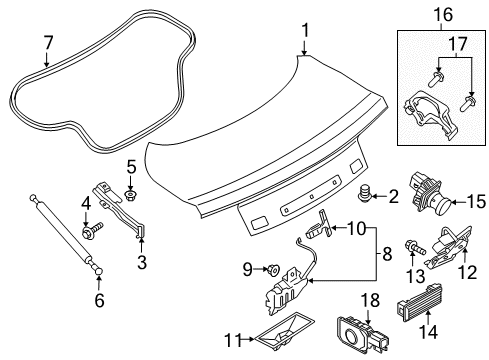2022 Ford Mustang Luggage Compartment Door Assembly Diagram for FR3Z-6340110-C