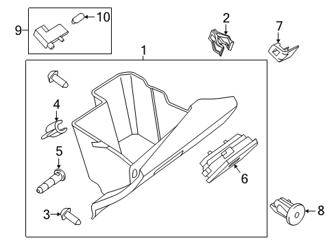 2021 Ford Transit Connect Glove Compartment Box Assembly Diagram for DT1Z-61060T10-HJ