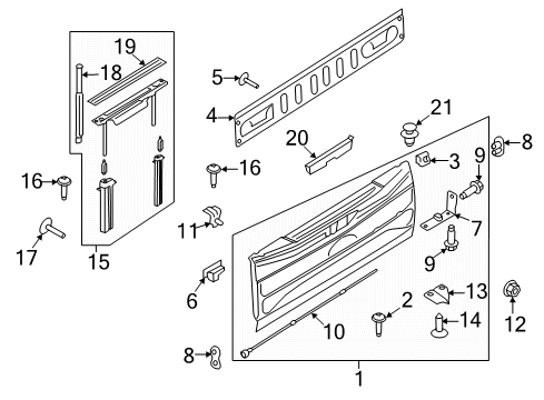 2022 Ford F-350 Super Duty Tailgate Assembly Diagram for LC3Z-9940700-E
