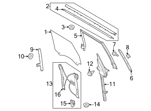 2022 Ford Bronco Door Glass Run Diagram for M2DZ-9821596-E