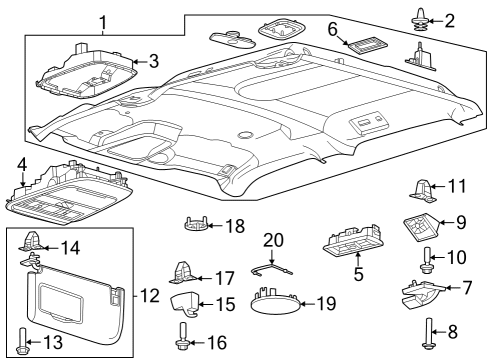 2023 Ford F-250 Super Duty Visor Assembly Sun Diagram for PC3Z-1004105-TG