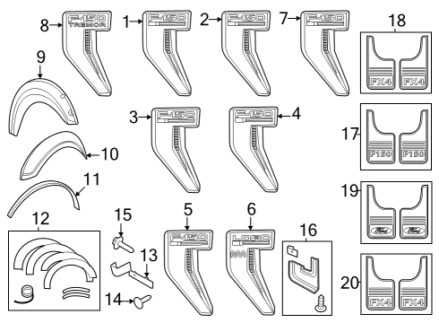 2024 Ford F-150 Mudflap Kit Diagram for VML3Z-16A550-AB