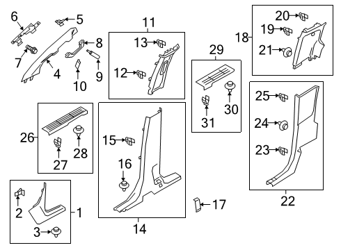 2020 Ford Ranger "C" Pillar Trim Diagram for KB3Z-2652018-AB