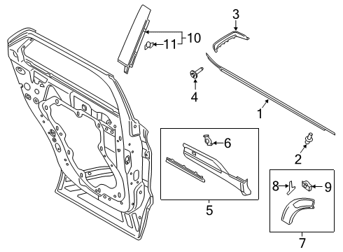 2022 Ford Explorer Door Outside Moulding Diagram for LB5Z-7825556-DB