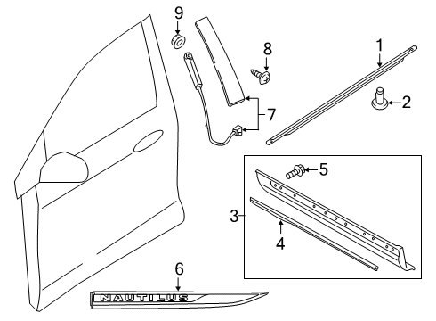 2022 Lincoln Nautilus Door Outside Moulding Diagram for FA1Z-5820878-CA