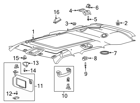 2022 Ford Explorer Headlining - Roof Diagram for LB5Z-7851916-MS