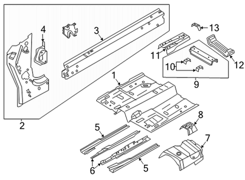 2023 Ford Bronco Sport Front Floor Pan Assembly Diagram for LX6Z-7811135-AA