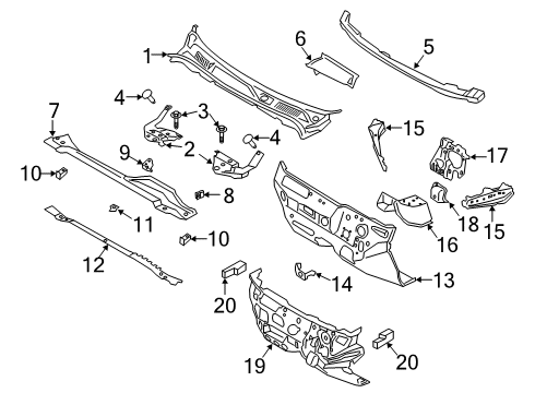 2021 Lincoln Corsair Cowl Panel Insulator Diagram for LJ6Z-78023A61-A