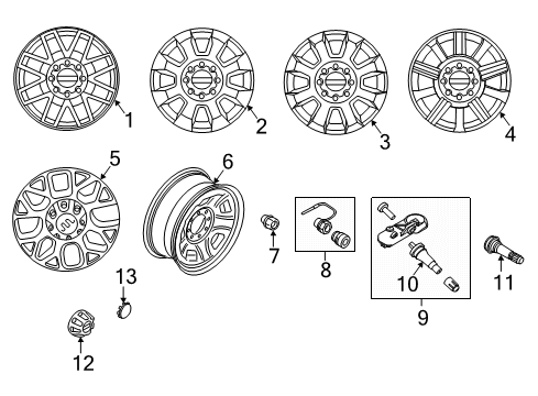 2022 Ford F-250 Super Duty Wheel Assembly Diagram for LC3Z-1007-C
