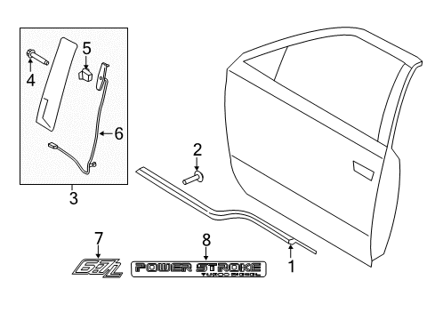 2022 Ford F-350 Super Duty Door Outside Moulding Diagram for FL3Z-1520555-AD