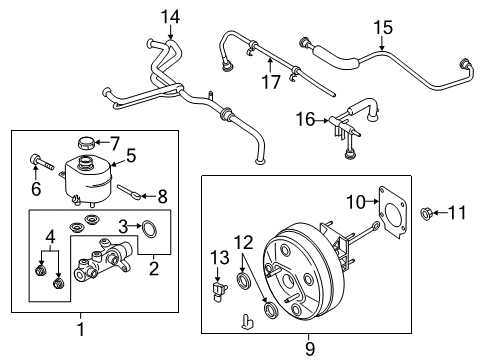 2022 Ford F-250 Super Duty Brake Booster Assembly Diagram for HC3Z-2005-E