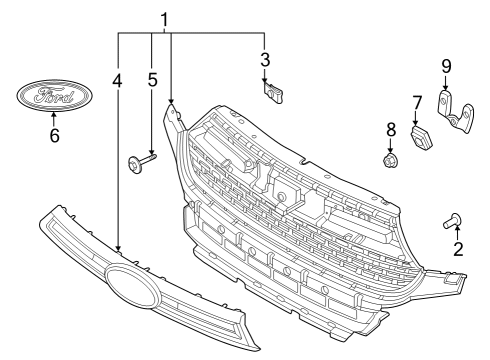 2022 Ford Explorer Radiator Grille Assembly Diagram for MB5Z-8200-HB