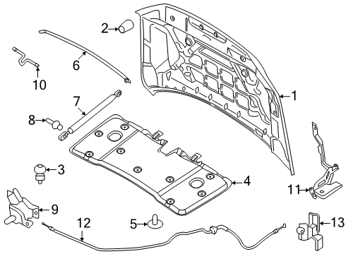 2025 Lincoln Navigator Hood Latch Assembly Diagram for SL7Z-16700-A