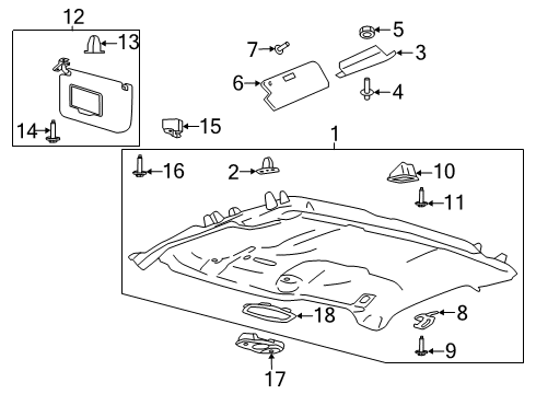 2022 Ford F-350 Super Duty Headlining - Roof Diagram for LC3Z-2551944-CA