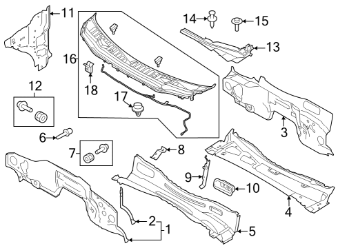 2025 Ford F-350 Super Duty Cowl Top Grille Diagram for PC3Z-10022A68-AB