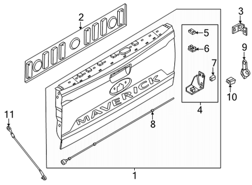 2023 Ford Maverick RETAINER - HINGE Diagram for NZ6Z-60430B12-B