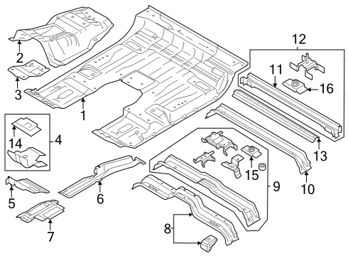 2023 Ford F-350 Super Duty Front Floor Pan Assembly Diagram for FL3Z-1611135-C