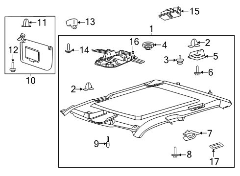 2020 Ford F-350 Super Duty Visor Assembly Sun Diagram for LC3Z-2504105-NA