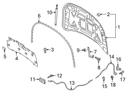 2021 Lincoln Corsair Hood Latch Assembly Diagram for LJ6Z-16700-B