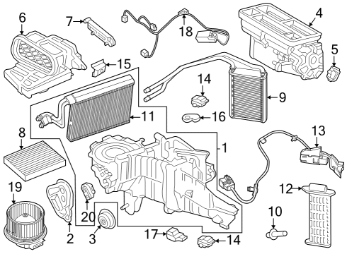 2025 Ford F-350 Super Duty Evaporator Assembly Diagram for PC3Z-19850-F