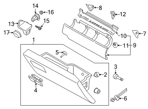 2022 Ford F-350 Super Duty Compartment Glove Co-Driver Diagram for LC3Z-2506010-BA