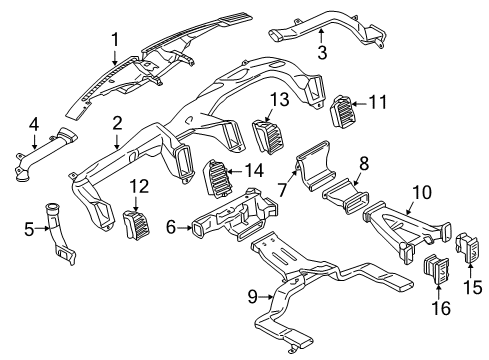 2020 Ford F-150 Vent Air Louvre Assembly Diagram for HL3Z-19893-AG