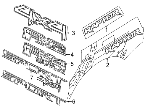 2025 Ford Ranger Decal Stripe Diagram for N1WZ-26290D12-AB