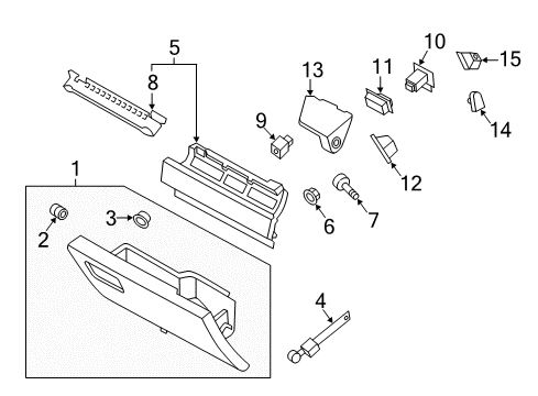 2021 Ford Expedition Glove Compartment Box Assembly Diagram for GL3Z-15060T10-BAA