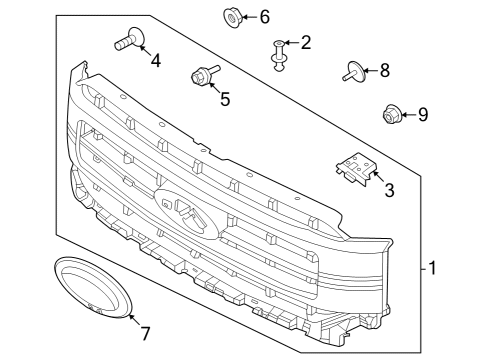 2023 Ford F-150 Radiator Grille Assembly Diagram for ML3Z-8200-MA