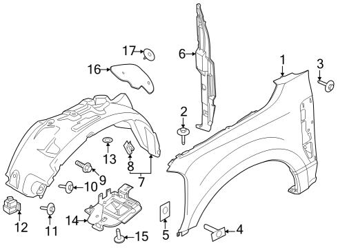 2023 Ford F-350 Super Duty Front Splash Guard Diagram for PC3Z-16103-E
