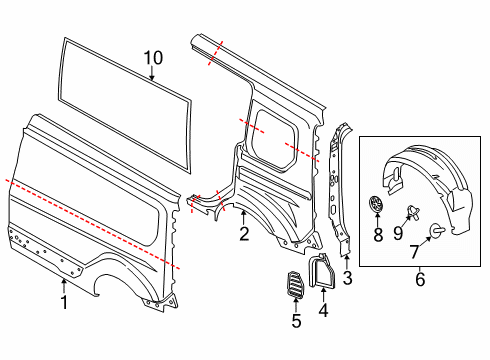 2021 Ford Transit Connect Panel Body Side Rear Diagram for DT1Z-6127841-B