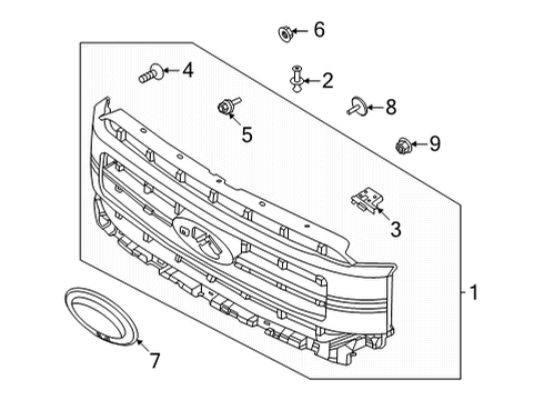 2023 Ford F-150 Radiator Grille Assembly Diagram for ML3Z-8200-GA