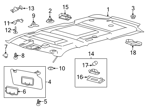 2019 Ford Police Interceptor Utility Headlining - Roof Diagram for FB5Z-7851944-DD