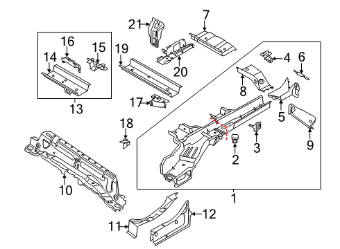 2022 Ford Transit Connect Floor Side Member Assembly Rear Diagram for KV6Z-6110125-A