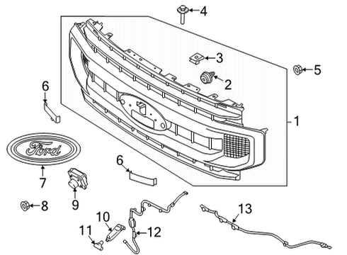 2022 Ford F-250 Super Duty Radiator Grille Assembly Diagram for LC3Z-8200-BA