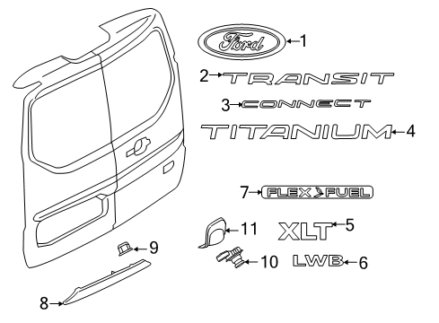 2021 Ford Transit Connect Decal - Model Identification Diagram for FK4Z-9942528-A