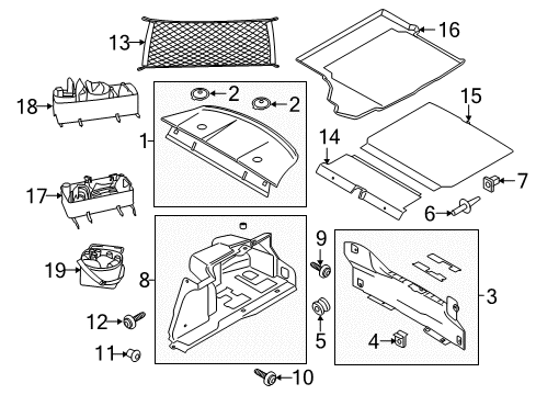 2020 Ford Mustang Rear Package Tray Panel Assembly Diagram for JR3Z-6346668-AB