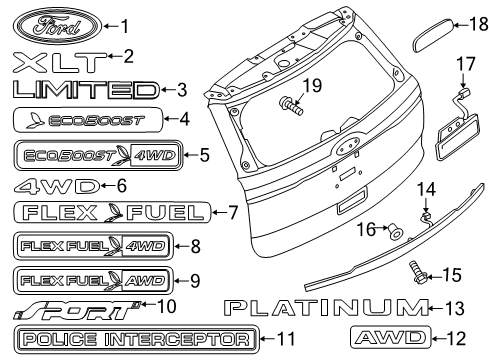 2019 Ford Police Interceptor Utility Name Plate Diagram for LB5Z-7842528-A
