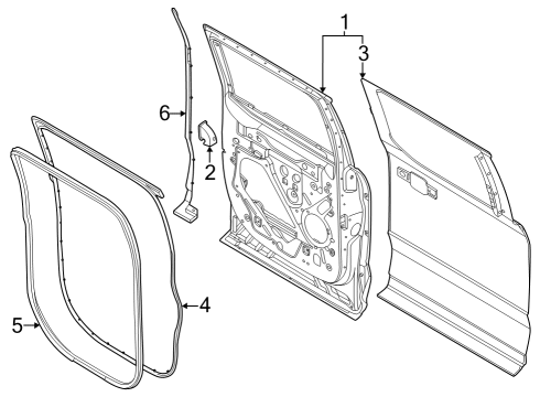 2023 Ford F-350 Super Duty Rear Door Assembly Less Hinges Diagram for PC3Z-1624631-B