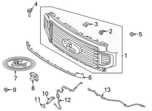 2020 Ford F-250 Super Duty Radiator Grille Assembly Diagram for LC3Z-8200-GA