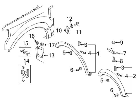 2022 Ford F-350 Super Duty Fender Moulding Assembly Diagram for HC3Z-16A038-AB