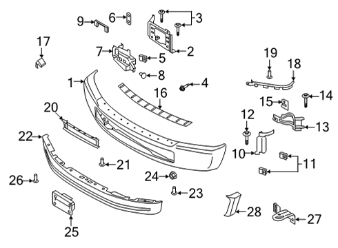 2022 Ford F-350 Super Duty Front Bumper Assembly Diagram for LC3Z-17757-AA