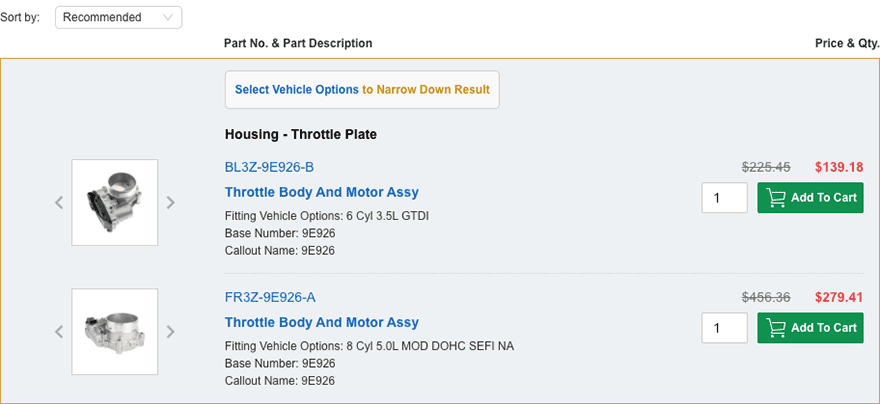 How do I locate a part from the category I've selected?